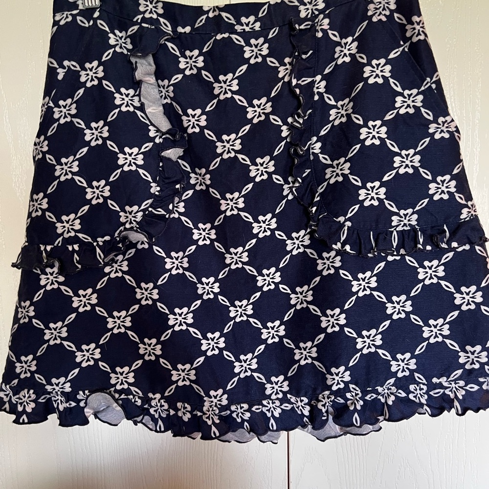 Draper James Blue and White Ruffled Mini Skirt